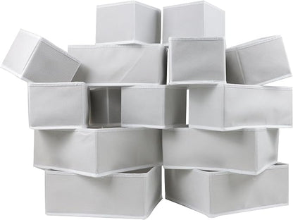 Fordonral 16 Pack Drawer Organizer Clothes, Foldable Fabric Dresser Organizer Closet Organizers and Storage Box for Underwear,Folded Clothes,Baby Clothing,Socks,Bra,Towels,Ties(White)