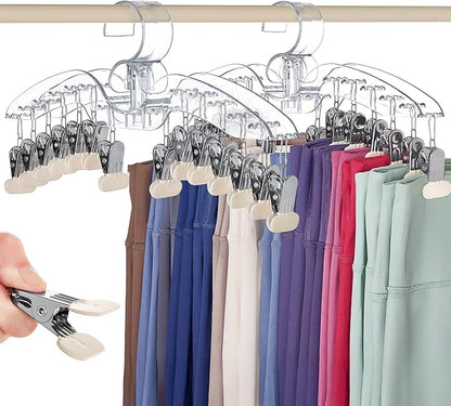 Clear Legging Organizer for Closet Hanging, 2 Pack 28 Coated Metal Clips Space Saving Pants Hangers, Wardrobes Organizer and Storage in Gym Bedroom Apartment