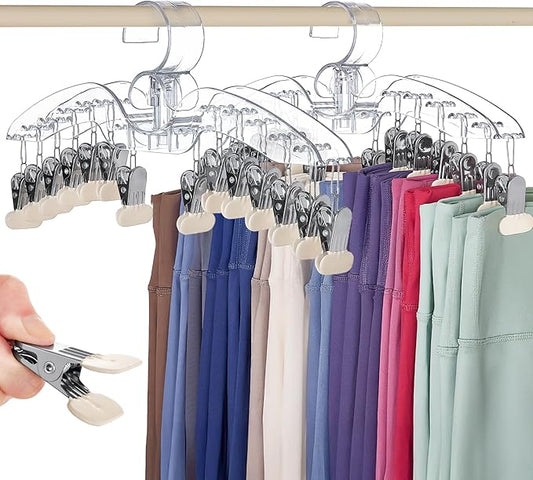 Clear Legging Organizer for Closet Hanging, 2 Pack 28 Coated Metal Clips Space Saving Pants Hangers, Wardrobes Organizer and Storage in Gym Bedroom Apartment