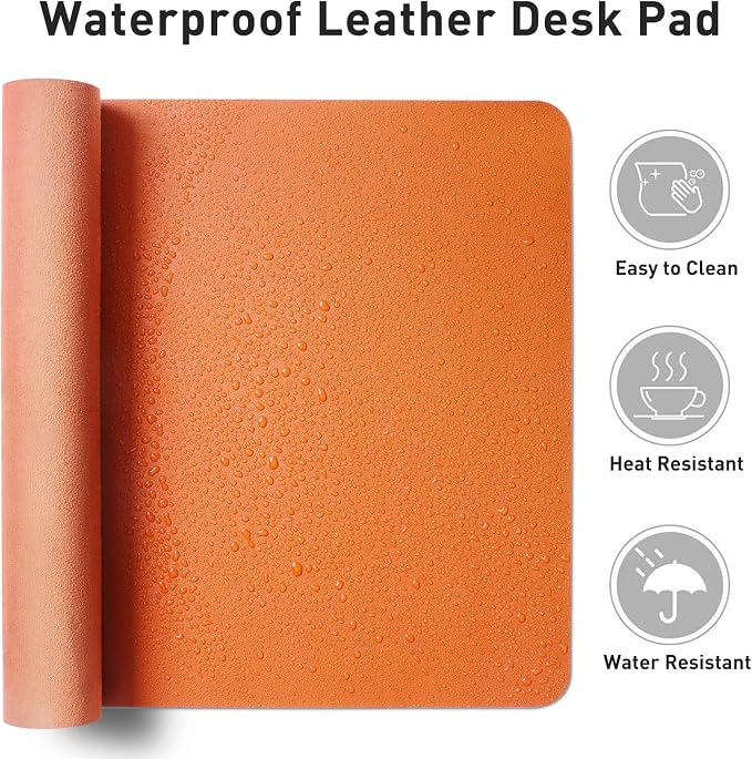 Aothia Leather Desk Pad Protector, Mouse Pad, Office Desk Mat, Non-Slip PU Leather Desk Blotter, Laptop Desk Pad, Waterproof Desk Writing Pad for Office and Home (31.5" x 15.7",Hermes Orange)