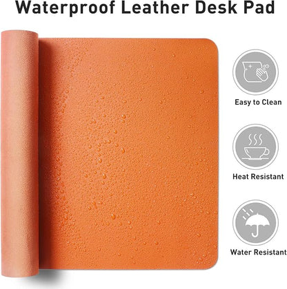 Aothia Leather Desk Pad Protector, Mouse Pad, Office Desk Mat, Non-Slip PU Leather Desk Blotter, Laptop Desk Pad, Waterproof Desk Writing Pad for Office and Home (31.5" x 15.7",Hermes Orange)