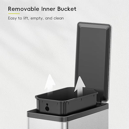 EKO 2 Pack Small Bathroom Trash Can with Lid Soft Close, Step Pedal, 6 Liter / 1.6 Gallon Stainless Steel Garbage Can with Removable Inner Bucket, Waste Basket for Bathroom, Bedroom