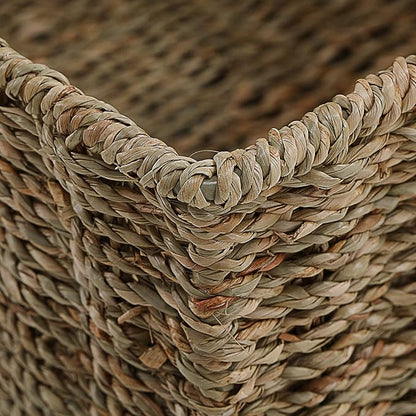 HOONEX Wicker Storage Baskets for Organizing, Decorative Woven Seagrass Baskets for Storage with Carrying Handles, Set of 2, Natural