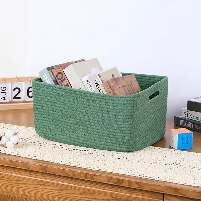 MiniArk Large Storage Baskets for Organizing, Closet Shelf Baskets for Clothes Blanket Towels, Baby Nursery, Toy Bins Box, Woven Rope Baskets, 17 x 13 x 7.5”, 4 Packs Green