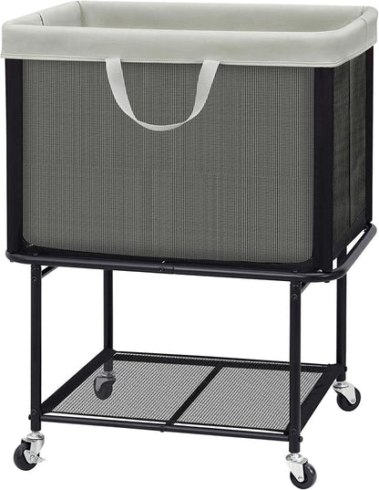 STO STO Rolling Laundry Hamper with Lockable Wheels, 29-Gallon (110L) Laundry Cart with Removable Canvas Bag, 2-Tier Clothes Basket Hamper with Shelf for Closet, Bedroom, Bathroom, Laundry Room, Gray