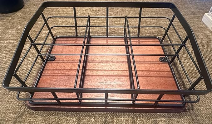 Tea Bag Organizer, Tea Bag Holder Storage with 6 Slots Iron Wire Basket with Wooden Base, Tea Bar Accessories for Countertop Cabinet Drawer, Tea Station for Coffee Capsules Creamer Sweetener Sugar