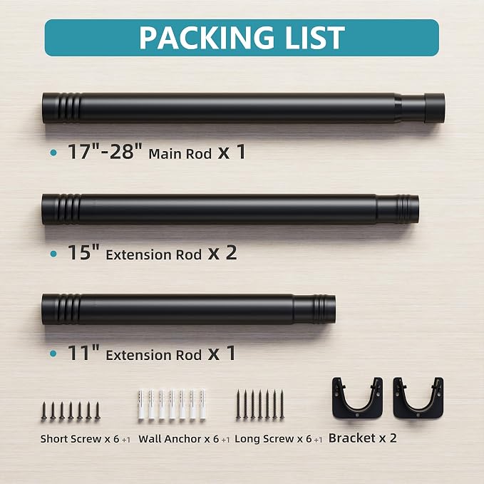 STARLATTA Heavy Duty Black Closet Rod: 17-69 Inch Stepless Adjustable Clothes Hanging Bar, 1.3" Diameter Metal Wardrobe Pole with Brackets, No-Cut, for Laundry & RV