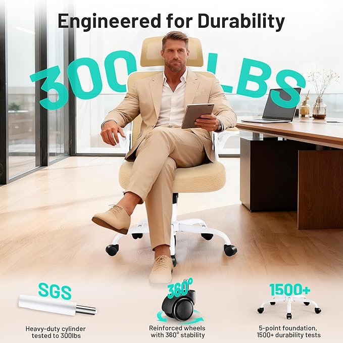 Office Chair - Ergonomic Desk Chair Breathable Mesh Chair with 2D Headrest & Adjustable Lumbar Support - Executive High Back Rolling Swivel Computer Gaming Chair with Wheels Flip-up Armrests