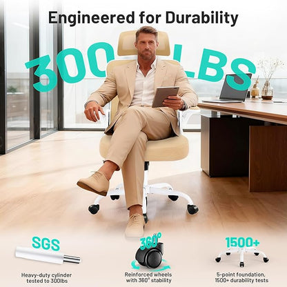 Office Chair - Ergonomic Desk Chair Breathable Mesh Chair with 2D Headrest & Adjustable Lumbar Support - Executive High Back Rolling Swivel Computer Gaming Chair with Wheels Flip-up Armrests