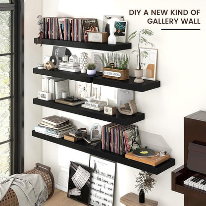 Floating Shelves for Wall, 48 Inch Wide x 12 Inch Deep Floating Shelves, Long Wood Floating Wall Shelf Shelves for Living Room Bathroom Bedroom Kitchen Home - (Black, 48" W x 12" D x 2" H)