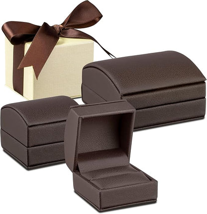 Luxury Dome-Shape Leather Necklace Box - Leather Interior Chain & Necklace Jewelry Gift Box for Men & Women - Necklace Case with Cream Ribbed Fancy Outer Box & Matching Bow Ribbon