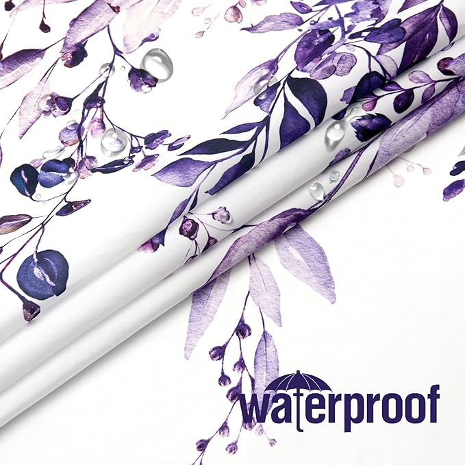 Gibelle Long Shower Curtain 72 x 78, Purple Floral Shower Curtain for Bathroom, Watercolor Plant Eucalyptus Leaves Fabric Shower Curtain Set