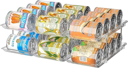 Can Organizer for Pantry, 3 Sets 2Tiers Can Storage Organizer Pantry, Soda Can Organizer for Fridge 24 Cans Rack Automatic Rolling Stackable Canned Food Organizer,Clear
