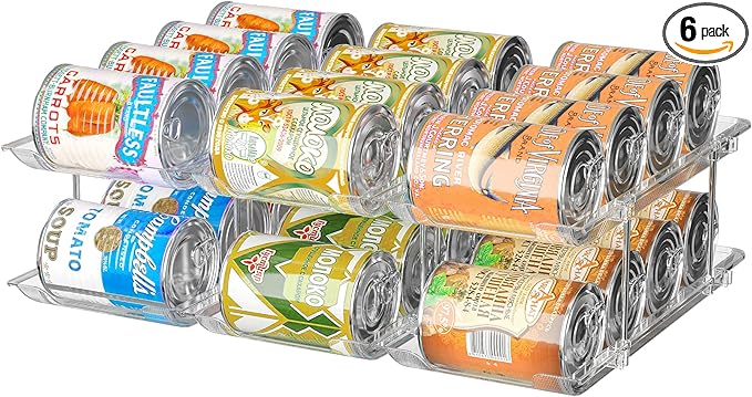 Attelite Can Organizer for Pantry, 3 Sets 2Tiers Can Storage Organizer Pantry, Soda Can Organizer for Fridge 24 Cans Rack Automatic Rolling Stackable Canned Food Organizer,Clear