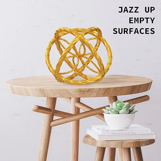 Everydecor Decorative Sphere for Home Decor - Trendy Gold, Hand Painted, Modern Decorative Balls for Living Room, Bedroom, Kitchen, Bathroom, Office - Table Decorative Orbs for Centerpiece