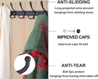 Dseap Coat Rack Wall Mounted - 5 Tri Hooks, Heavy Duty, Stainless Steel, Metal Coat Hook Rail for Coat Hat Towel Purse Robes Mudroom Bathroom Entryway (Blue, Pack of 2)