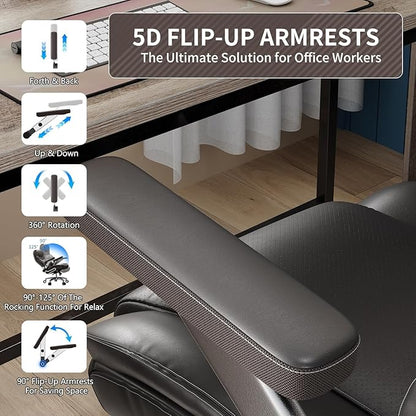 Big and Tall Office Chair with 5D Arms, 600lbs Fabric & PU Leather Heavy Duty Desk Chair, Adjustable Lumbar Support & Height, Tilt Function, High Back Ergonomic Executive Computer Chair