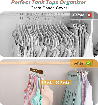 Gomyrod Bra Hanger for Closet, 2 Pack Tank Top Hangers w/20 Hooks Holds 40 Bras, Capacity Foldable Wood Space Saving Hanger, 360°Rotating Closet Organizers and Storage for Dorm & Apartment（Brown）