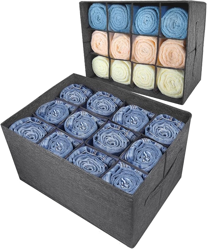 EASEVE 2Pcs Closet Organizers and Storage Bins for Clothes - 12 Cell Drawers Organizer Grid Storage Box for Jeans Pants Sweater Towel T-shirts, Wardrobe Shelf Dividers Closets Organization