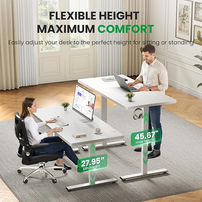 Electric Standing Desk Adjustable - 60x28 Inch Sit Stand Desk with 1 Inch Thick Tabletop, Double Beam Frame, 3 Memory Height Adjustment, Cable Management for Home Office