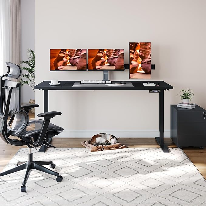 Dual Motor Standing Desk, Large Stand Up Desks, 71x31 Inches Electric Sit Stand Desks, 4 Memory Preset Adjustable Height Computer Table for Home Office with Splice Board (Black)