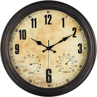 TOOCAT 16 Inch Indoor Outdoor Clock with Temperature and Hygrometer Waterproof Large Wall Clock, for Patio Pool Porch Garden Garage Bar Decoration