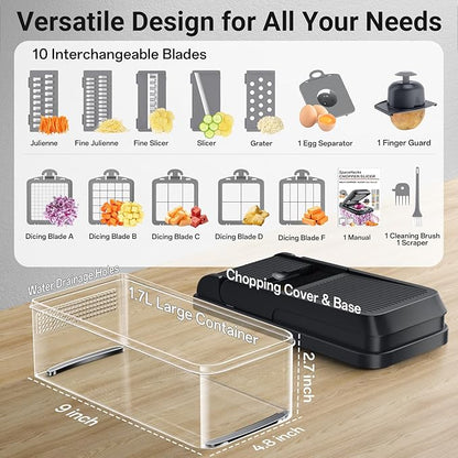 SpaceHacks 15-in-1 Vegetable Chopper, Kitchen Gadgets with 10 Blades, Veggie, Food, Onion Chopper, Cucumber Slicer, Versatile Mandoline, Includes Egg Separator & Finger Guard, Gray
