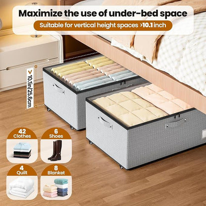 Dayacoco Under Bed Storage With Wheels,10 Inches Under Bed Storage Containers,65L Large Capacity,No Assembly Required Rolling Under Bed Storage for Clothes,Blankets,Shoes,Grey