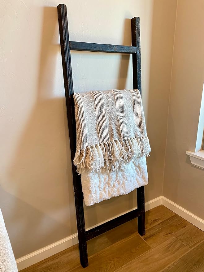 BARNWOODUSA Rustic Farmhouse Decorative Ladder - Our 5 ft Ladder can be Mounted Horizontally or Vertically and is Crafted from Upcycled Wood No Assembly Required Smoky Black
