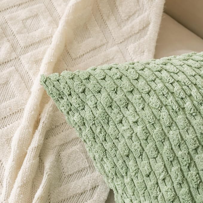 Set of 4 Sage Forest Green Decorative Throw Pillow Covers 20x20 Inch Corduroy Pillow Covers for Bed Couch Sofa Living Room Soft Square Cushion Cases