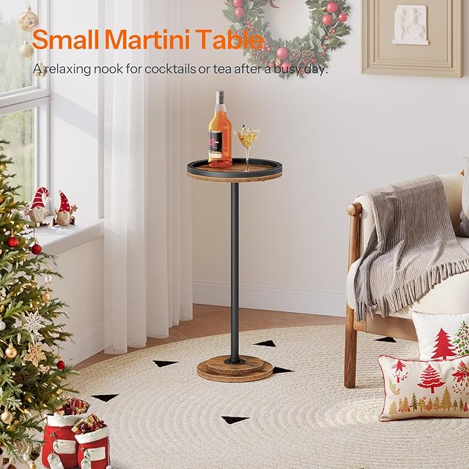 HOOBRO Small Round Side Table, Drink Table, Coffee Martini Table with Pedestal Accent for Small Spaces in Living Room, Bedroom, Sofa Couch, Rustic Brown BF168BZ01