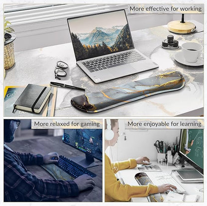 Gimars 17.3'' Extended Keyboard Wrist Rest Pad with 63D High-Density, Firm Memory Foam, Anti-Slip Rubber Base and Ergonomic Design for Typing Pain Relief,Office,Gaming, Computer, Laptop,Grey Golden