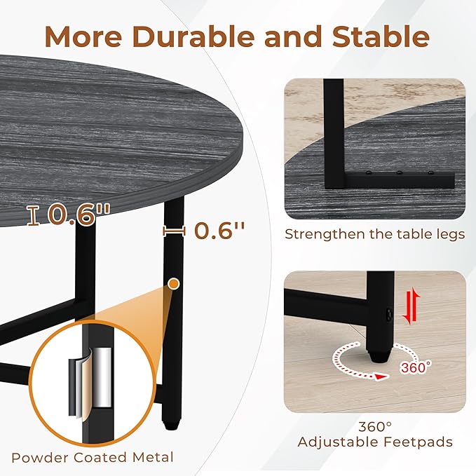 Round Coffee Table, 31.5" Coffee Tables for Living Room, Large Coffee Table Round for Indoor & Outdoor Use, Office, Patio or Garden, Large Gray(31.5" D x 17.7" H)