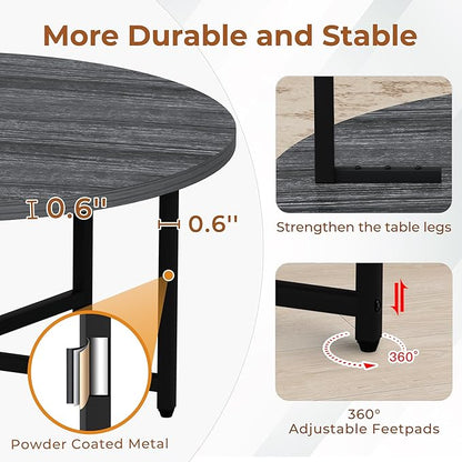 Round Coffee Table, 31.5" Coffee Tables for Living Room, Large Coffee Table Round for Indoor & Outdoor Use, Office, Patio or Garden, Large Gray(31.5" D x 17.7" H)