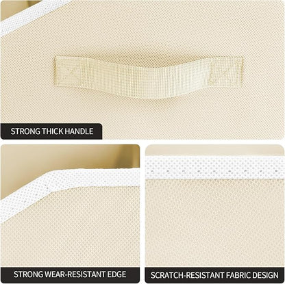 Homsorout Storage Bins for Shelves - Large Trapezoid Closet Shelf Organizer, Fabric Organization Bins with Handles, Storage Baskets for Clothes, Towel, Purse, 6 Pack, Beige