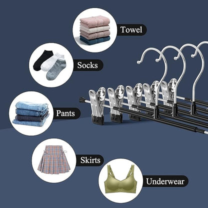 14Inch Black Pants Hangers with Clips 20 Pack Adjustable Skirt Hangers for Women Non-Slip Trousers,Shorts Hanger for Jeans Clothes Hangers for Pants Heavy Duty Space Saving