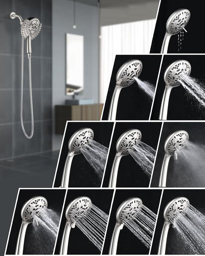 INAVAMZ Shower Head with Handheld High Pressure: Hand Held Shower Head & Rain Shower Head 2-IN-1 Shower Head with 59" Rotatable Stainless Steel Hose, Shower Trim Systems, Nickel 1.8 GPM 15391