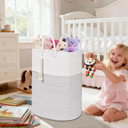 Woven Laundry Basket for Clothes, 65L Large Rectangle Laundry Hampers, Nursery Storage Basket for Toys, Tall Dirty Clothes Hamper for Bedroom Aesthetic, Bathroom, Laundry Room