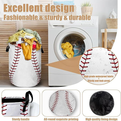 Baseball Laundry Basket, Foldable Waterproof Ball Laundry Hamper Tote Bag Dirty Clothes Storage Bucket Toy Organizer for Bathroom/Laundry/Bedroom 15.7"x19.6"