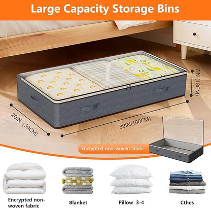 90L Under Bed Storage Containers,2-Pack Closet Organizers and Storage Bins,for Organization and Storage Clothes, Shoes, Blankets & Pillows,Visible Transparent Top Storage Bins with Lids, Black