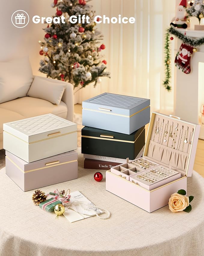 Lolalet Jewelry Box Organizer for Women Girls, 2 Layer Jewelry Organizers and Storage for Necklace Earrings Rings Bracelets, Large Jewellery Holder Case Birthday Gifts -HazePurple