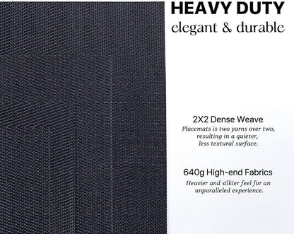 LEXMORE PlaceMats Set of 12 Vinyl/Plastic Woven Place Mats for Kitchen Table Indoor/Outdoor Washable PlaceMat Wipeable Dining Table Mats(Black Cube)