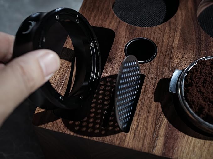 58mm Tamper Station Walnut Portafilter Holder Compact Espresso Organizer with Multi Accessory Storage Espresso Machine Accessories for Coffee Bar
