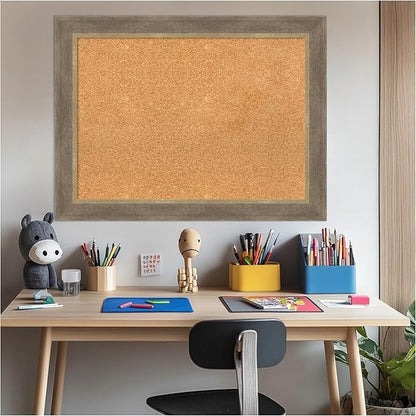 Amanti Art Natural Cork Board for Wall, 25x33 Vision Board with Brown Wood Frame, Medium Corkboard Office Decor for Home Organization, Coastal Corkboard Pinboard to display items for home organization