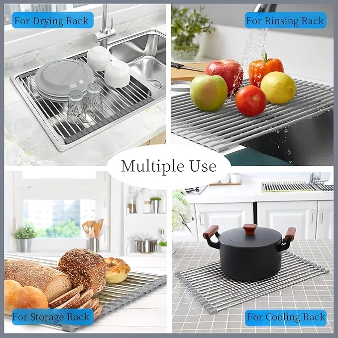 Roll up Dish Drying Rack Over The Sink Kitchen Roll up Sink Drying Rack Portable Dish Drainer Foldable Dish Drying Rack (Gray, 14.5 inch x 11.6 inch)
