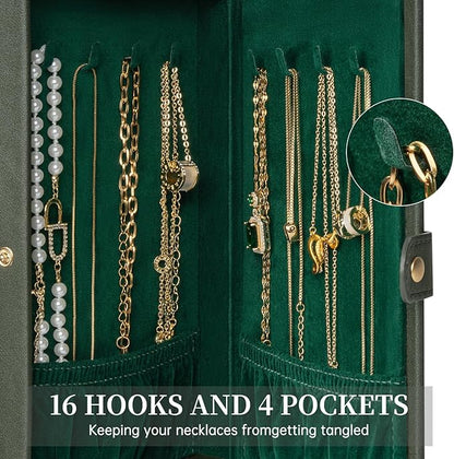 AKOZLIN 6-Tier Jewelry Box Organizer Functional 5 Drawers Leather Jewelry Storage Case for Women Girls Ring Necklace Earring Bracelet Holder Organizer with Mirror DrakGreen Regular