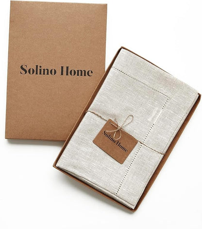 Solino Home Light Natural Linen Napkins Set of 4-100% Pure Linen Hemstitch Dinner Napkins 20 x 20 Inch for Spring, Easter - Classic Hemstitch