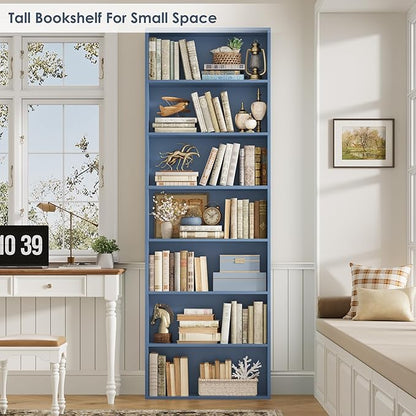 FACBOTALL 82" Tall Bookshelf, 7-Tier Open Shelves Bookcase, Freestanding Display Storage Shelves, Tall Bookcase Home Decor Furniture for Home Office, Living Room, Bedroom, Blue