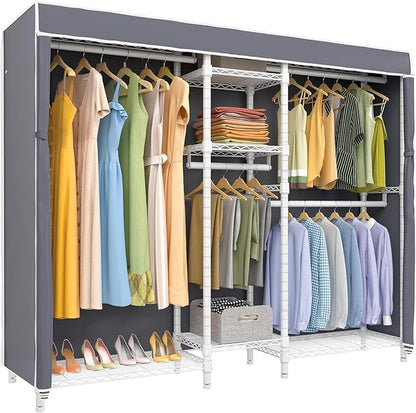 VIPEK Classic V6C Heavy Duty Covered Clothes Rack Portable Wardrobe Closet, 5 Tiers Wire Garment Rack White Metal Clothing Rack with Grey Oxford Cover, 70.1" L x 17.3" W x 76.4" H, Max Load 870 LBS
