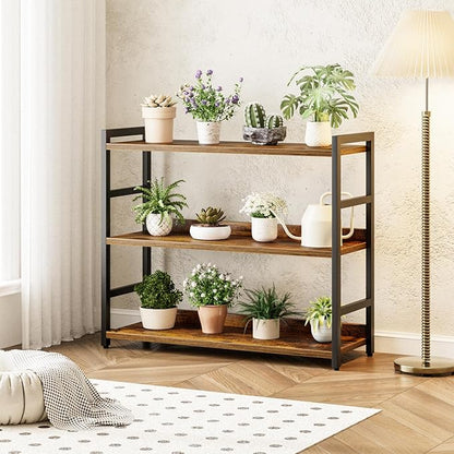 NUMENN Wide Bookshelf, 3 Tier Bookshelves, Home Office Bookcase Shelf Storage Organizer, Free Standing Storage Shelving Unit for Bedroom, Living Room and Home Office, Vintage